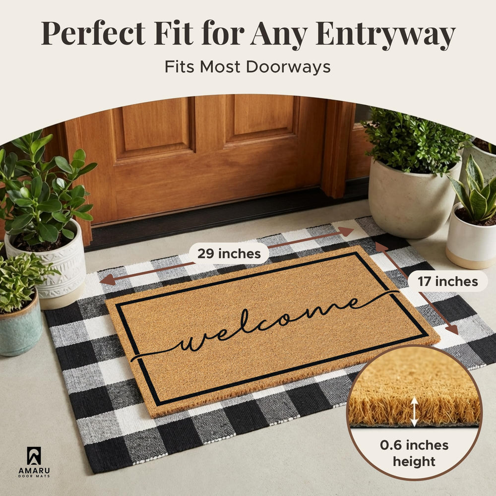 AMARU Coir Welcome Mat side view showing non-slip backing