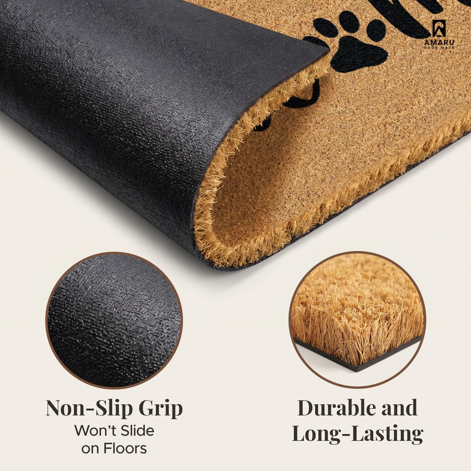 AMARU Coir Welcome Mat side view with dimensions