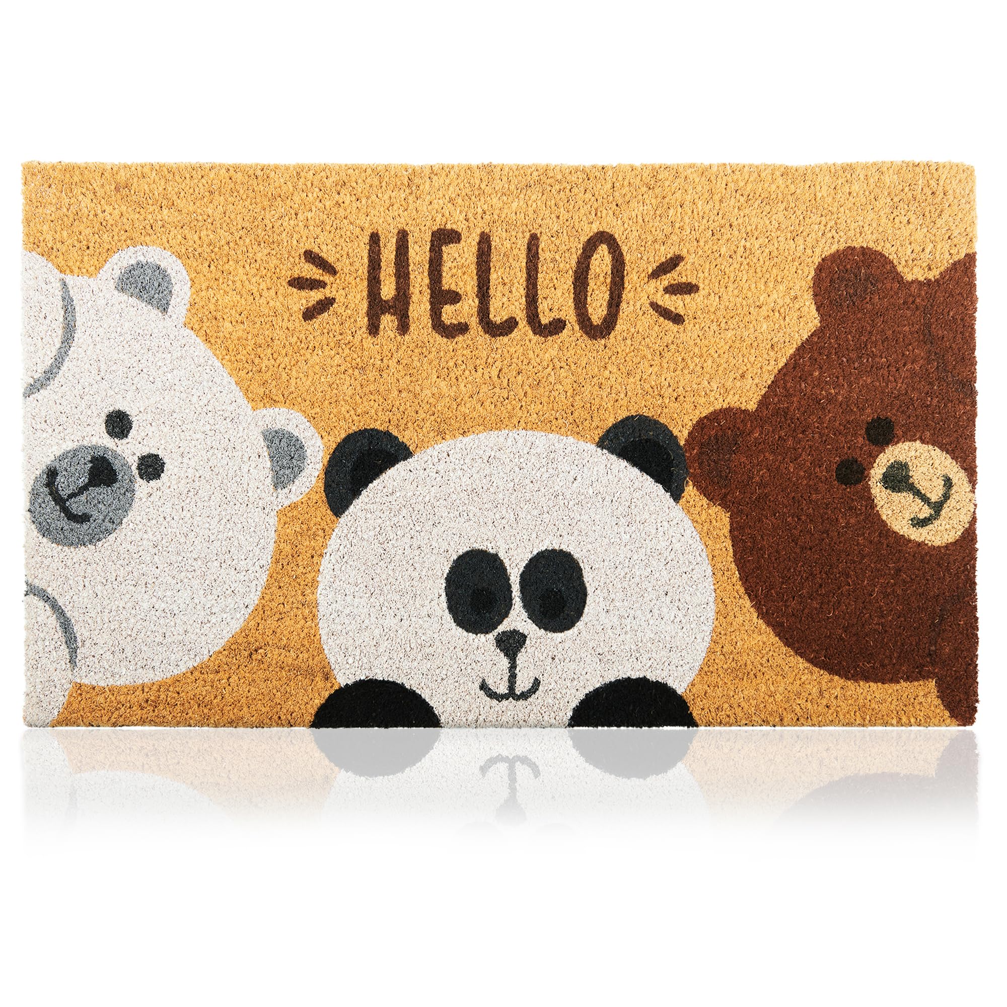 AMARU Coir Welcome Mat with bear design front view