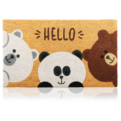 AMARU Coir Welcome Mat with bear design front view