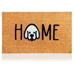 AMARU DOOR MATS Coco Welcome Mat front view with Home Dog design