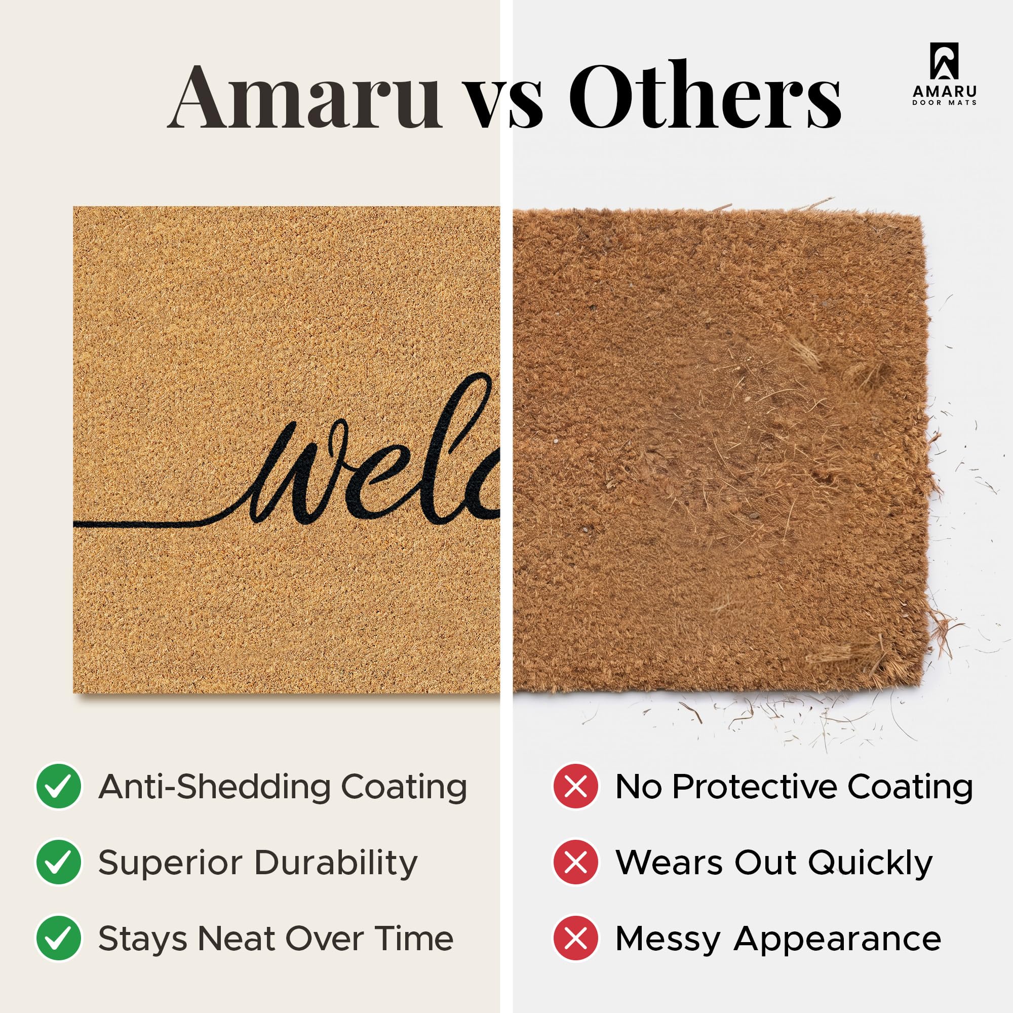AMARU DOOR MATS Coir Welcome Mat close-up of natural fibers