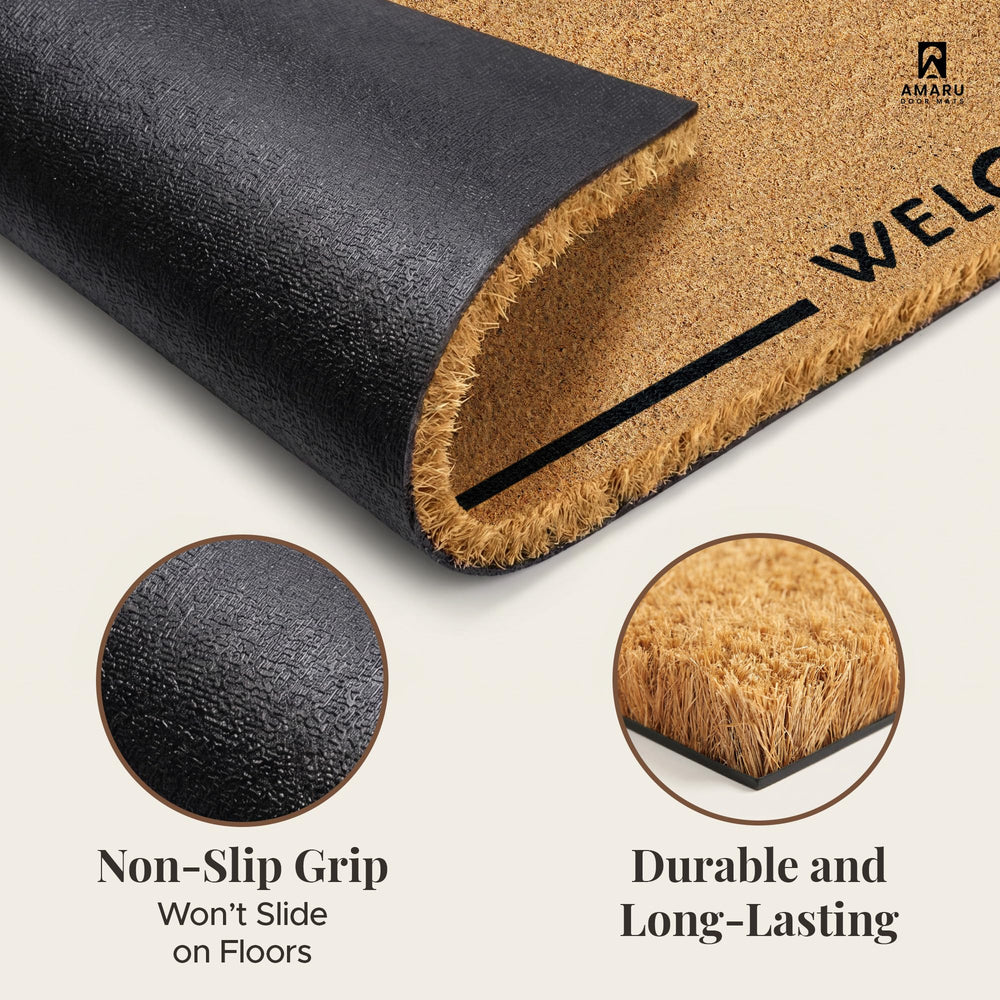 AMARU DOOR MATS Coir Welcome Mat close-up of natural fibers