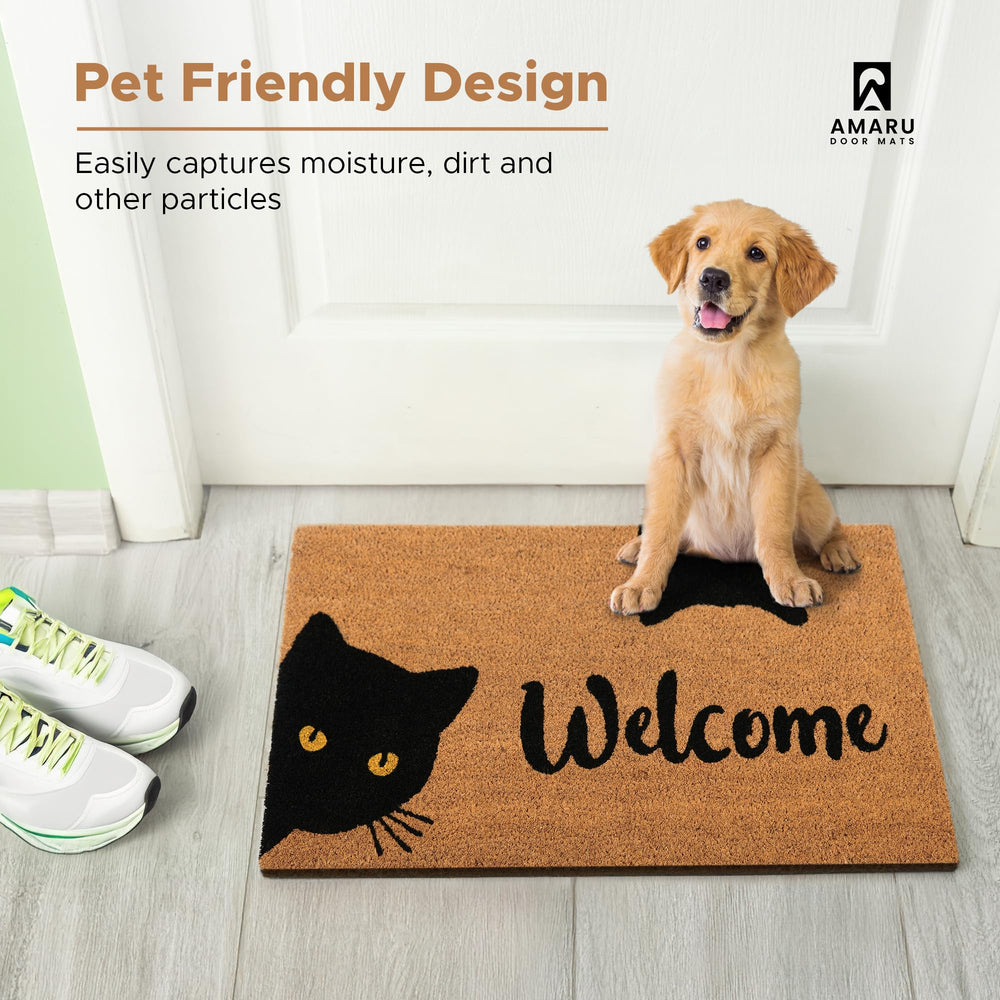 AMARU DOOR MATS Coir Welcome Mat dimensions displayed on a measuring tape