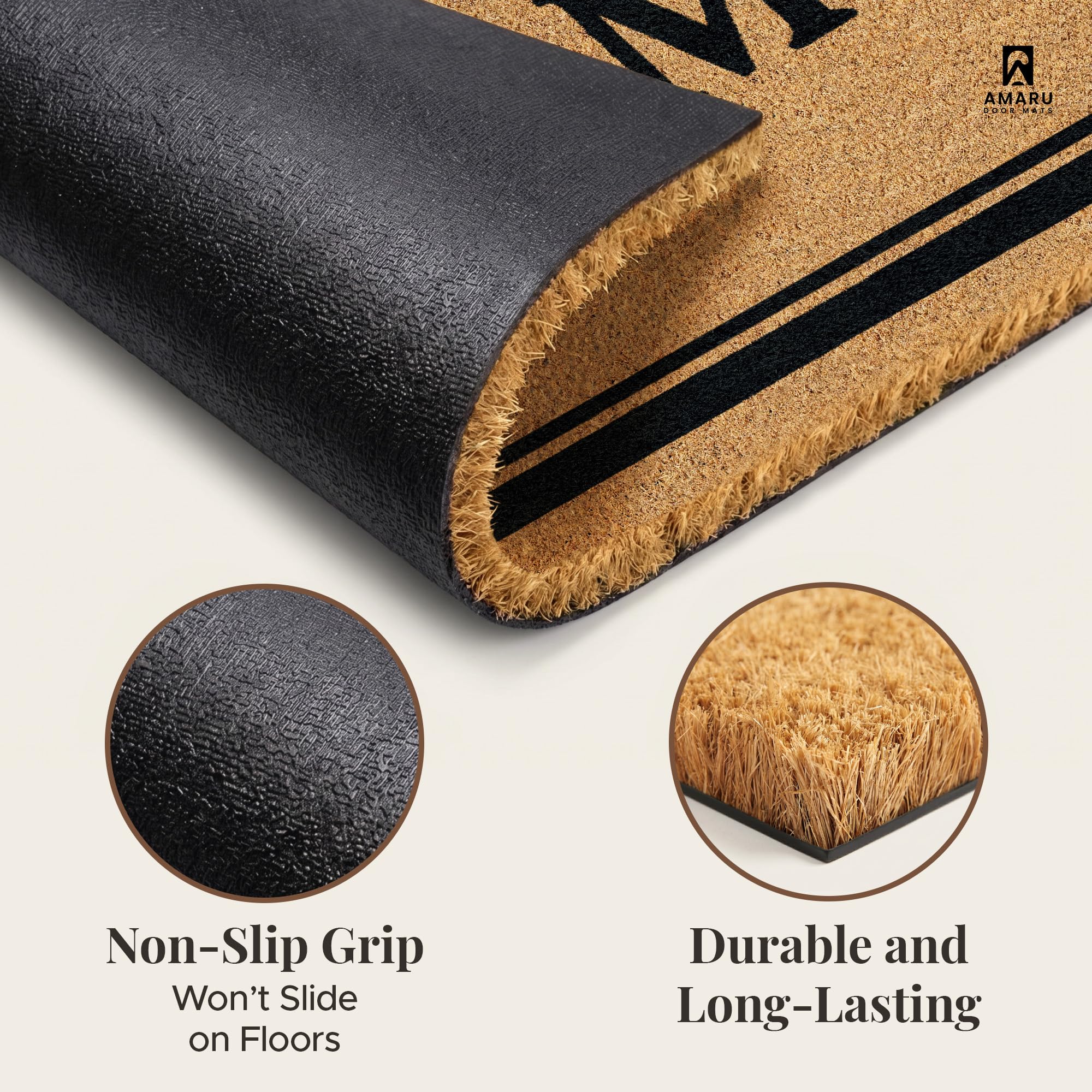 AMARU DOOR MATS Coir Welcome Mat displayed in a living room
