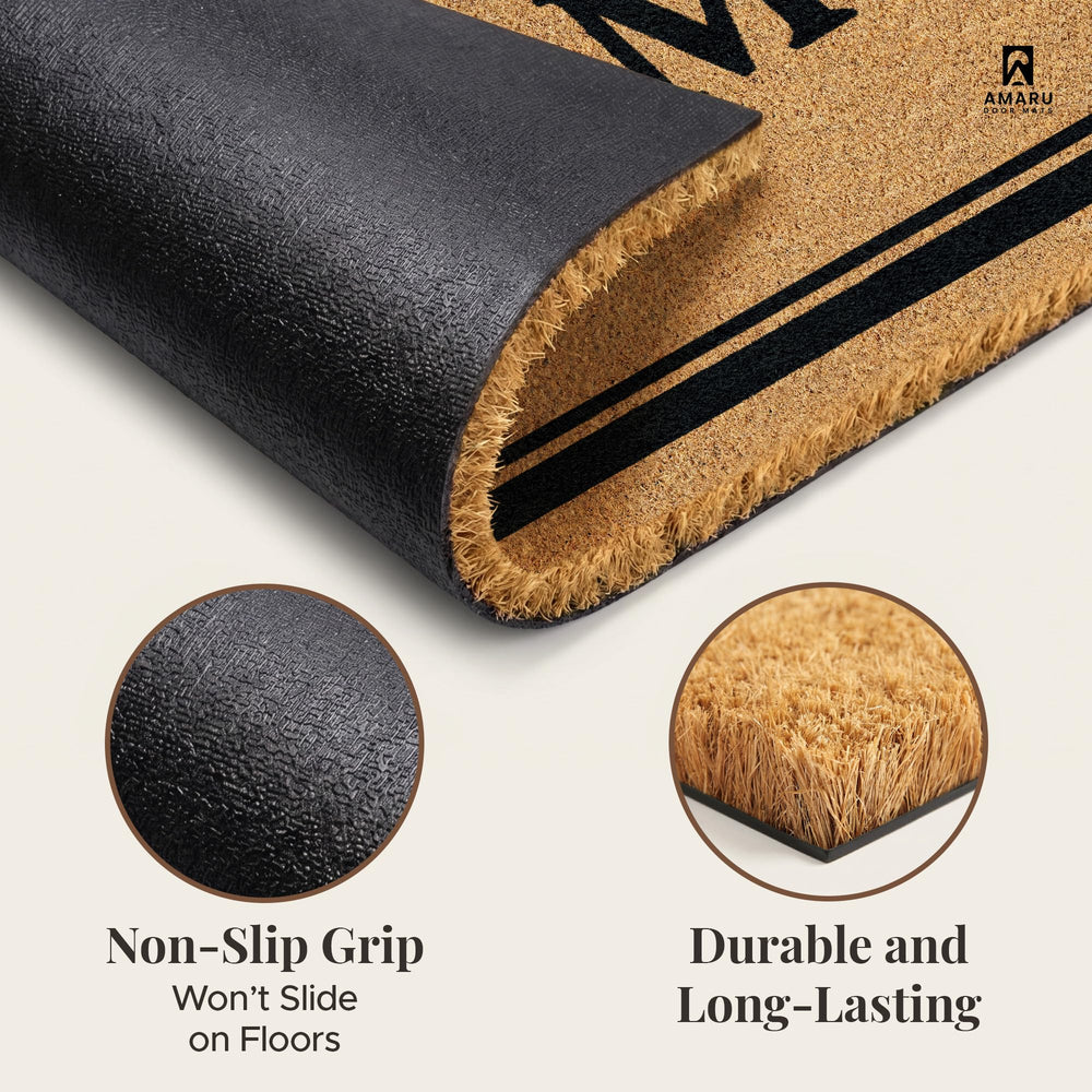 AMARU DOOR MATS Coir Welcome Mat displayed in a living room