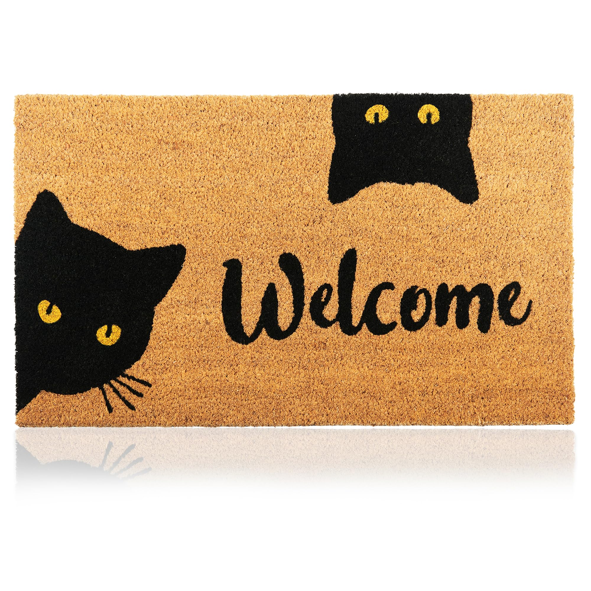 AMARU DOOR MATS Coir Welcome Mat front view, Welcome Cats design