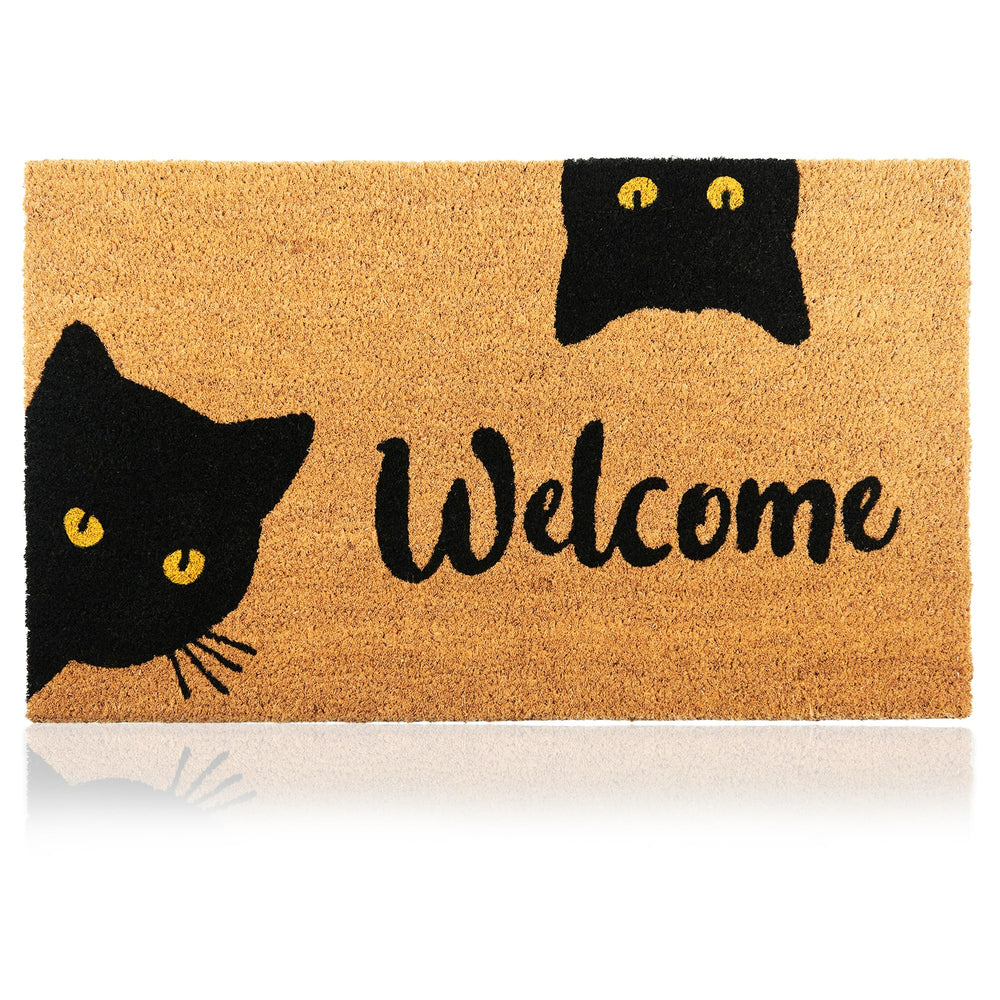 AMARU DOOR MATS Coir Welcome Mat front view, Welcome Cats design