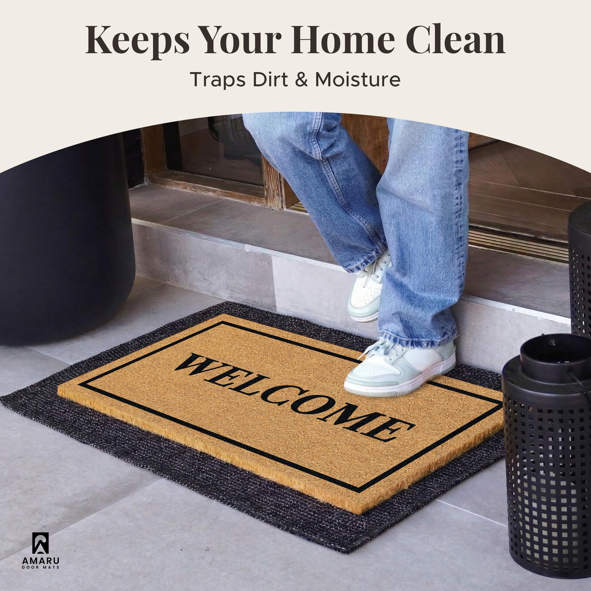AMARU DOOR MATS Coir Welcome Mat on a front porch