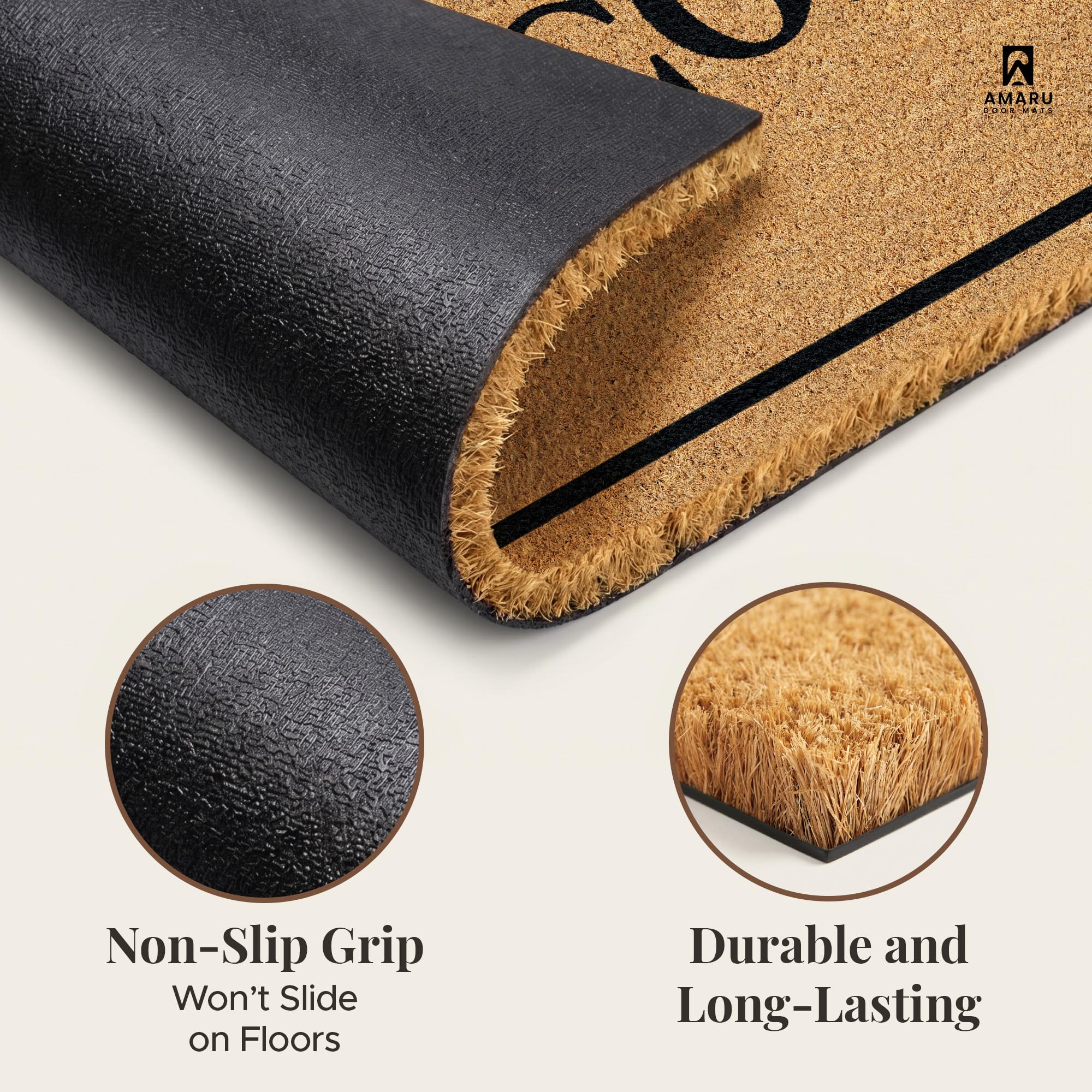 AMARU DOOR MATS Coir Welcome Mat placed at a garden entrance