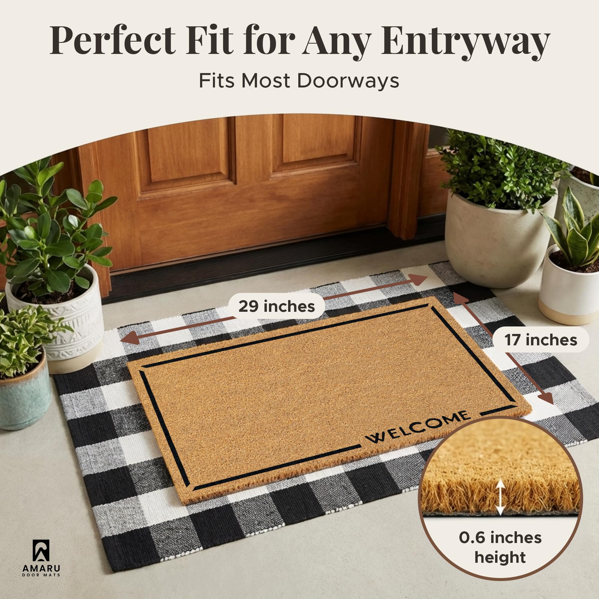 AMARU DOOR MATS Coir Welcome Mat side view showing thickness