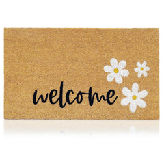 AMARU DOOR MATS Coir Welcome Mat with Daisies design front view