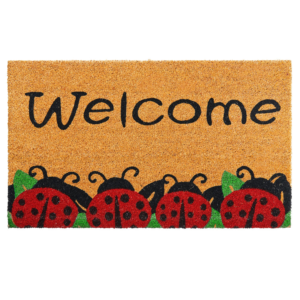 AMARU DOOR MATS Coir Welcome Mat with ladybug design front view
