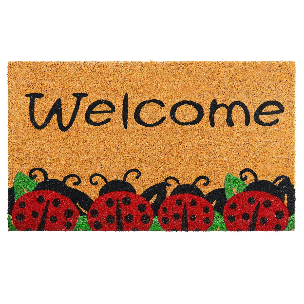 AMARU DOOR MATS Coir Welcome Mat with ladybug design front view