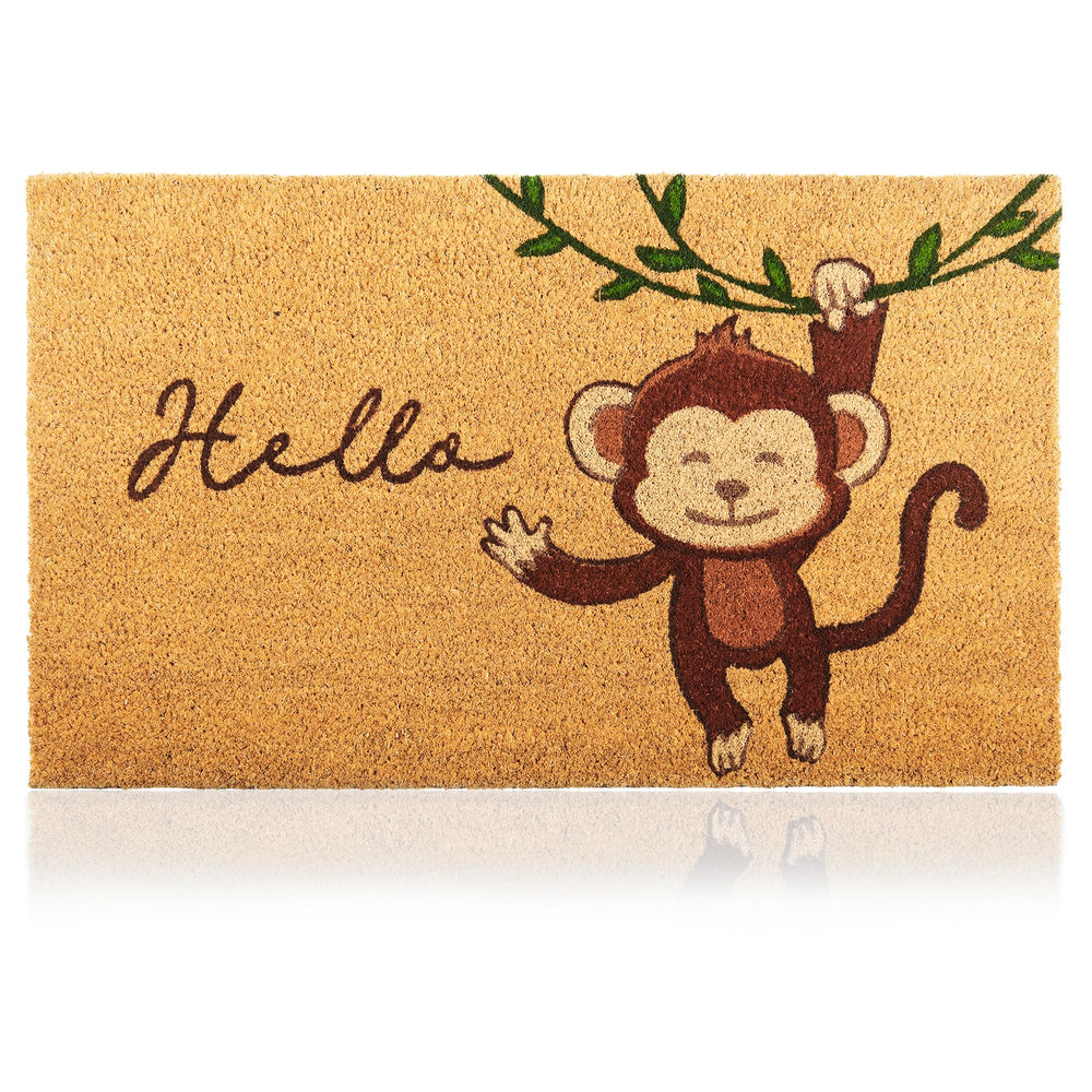 AMARU DOOR MATS Coir Welcome Mat with monkey design, front view