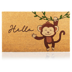 AMARU DOOR MATS Coir Welcome Mat with monkey design, front view