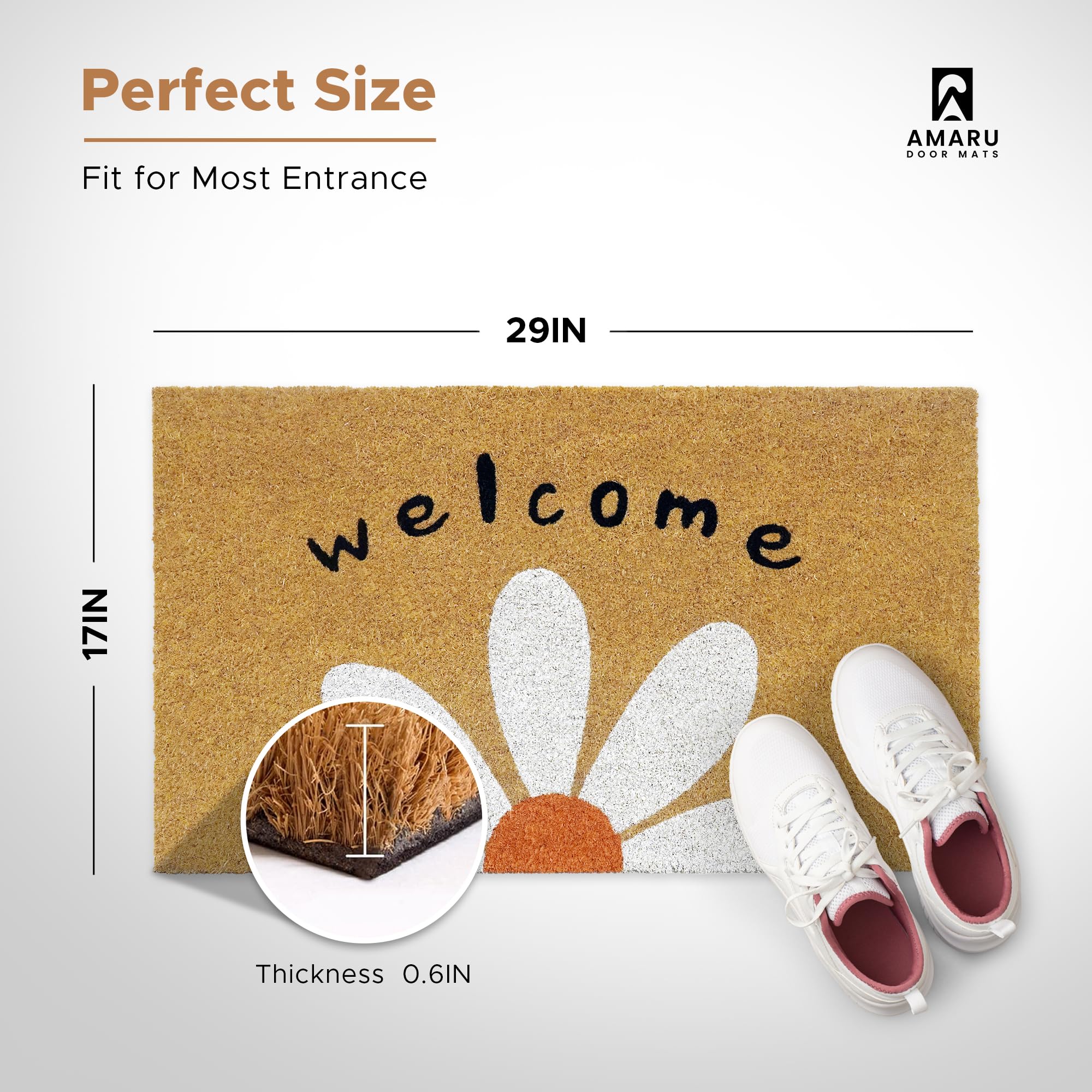 AMARU DOOR MATS Daisy Welcome Mat showing non-slip backing