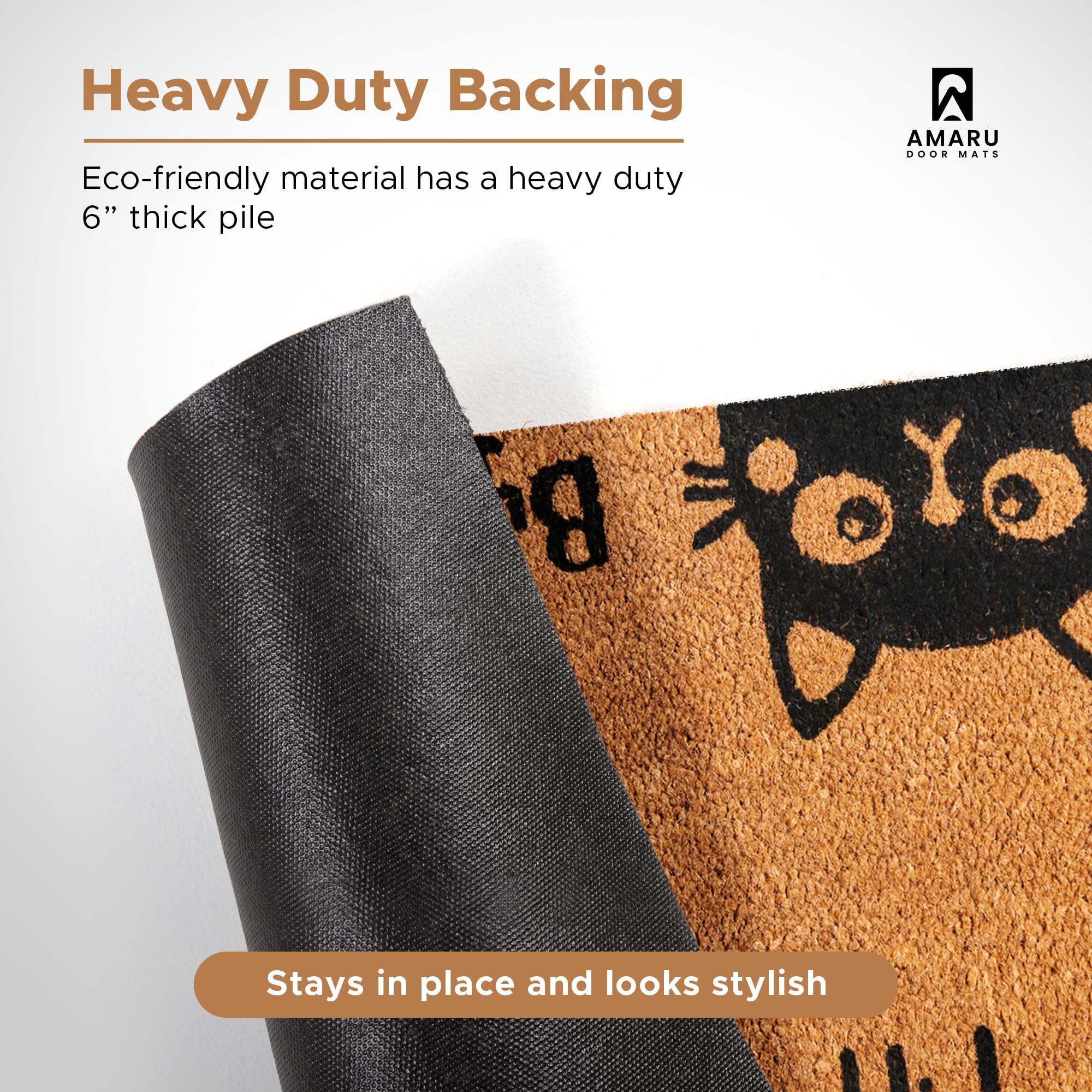 AMARU DOOR MATS Hi-Bye Cat welcome mat in a home entrance