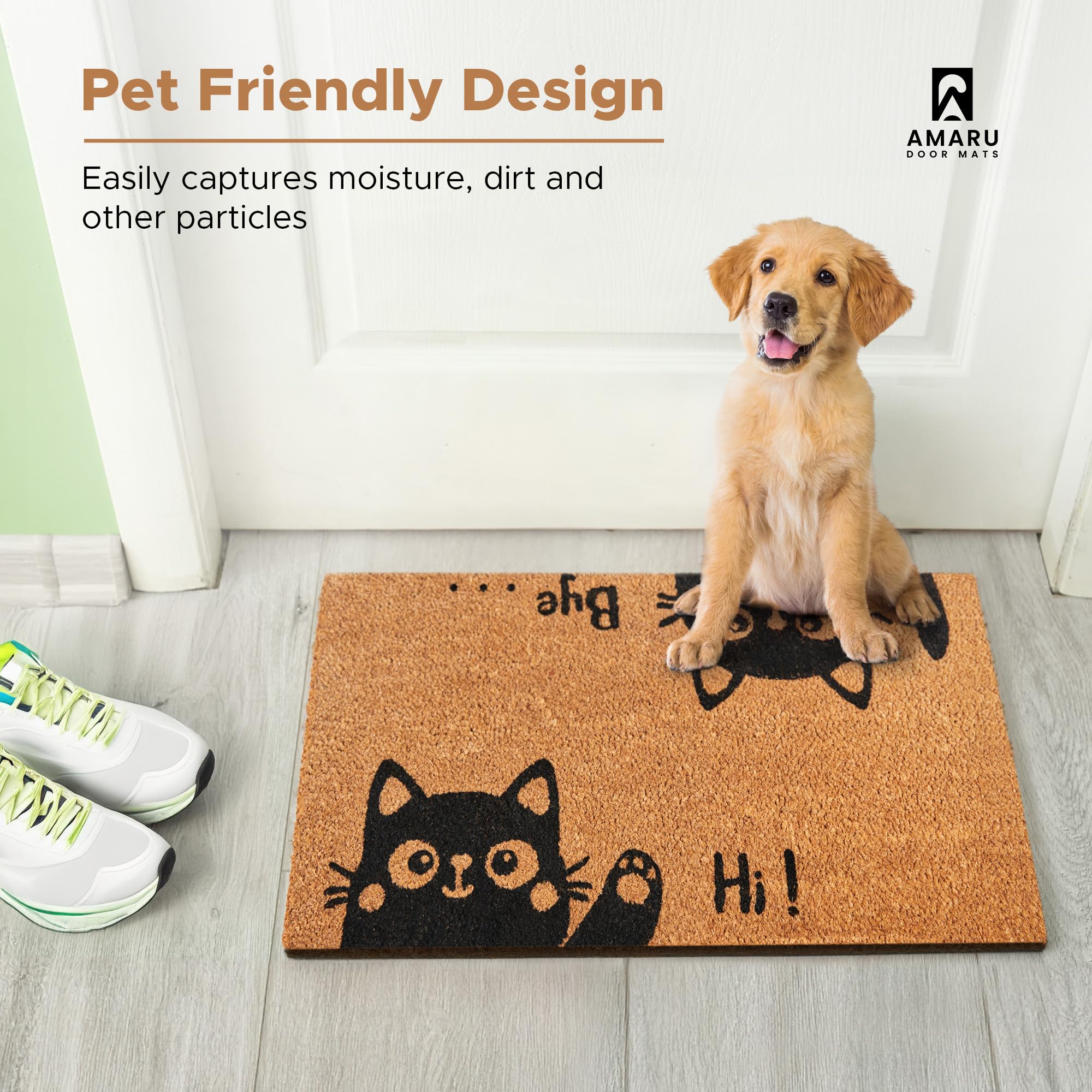 AMARU DOOR MATS Hi-Bye Cat welcome mat packaging