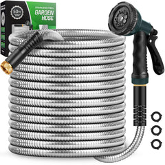 Amayrose 50 FT Metal Garden Hose with 10-function nozzle