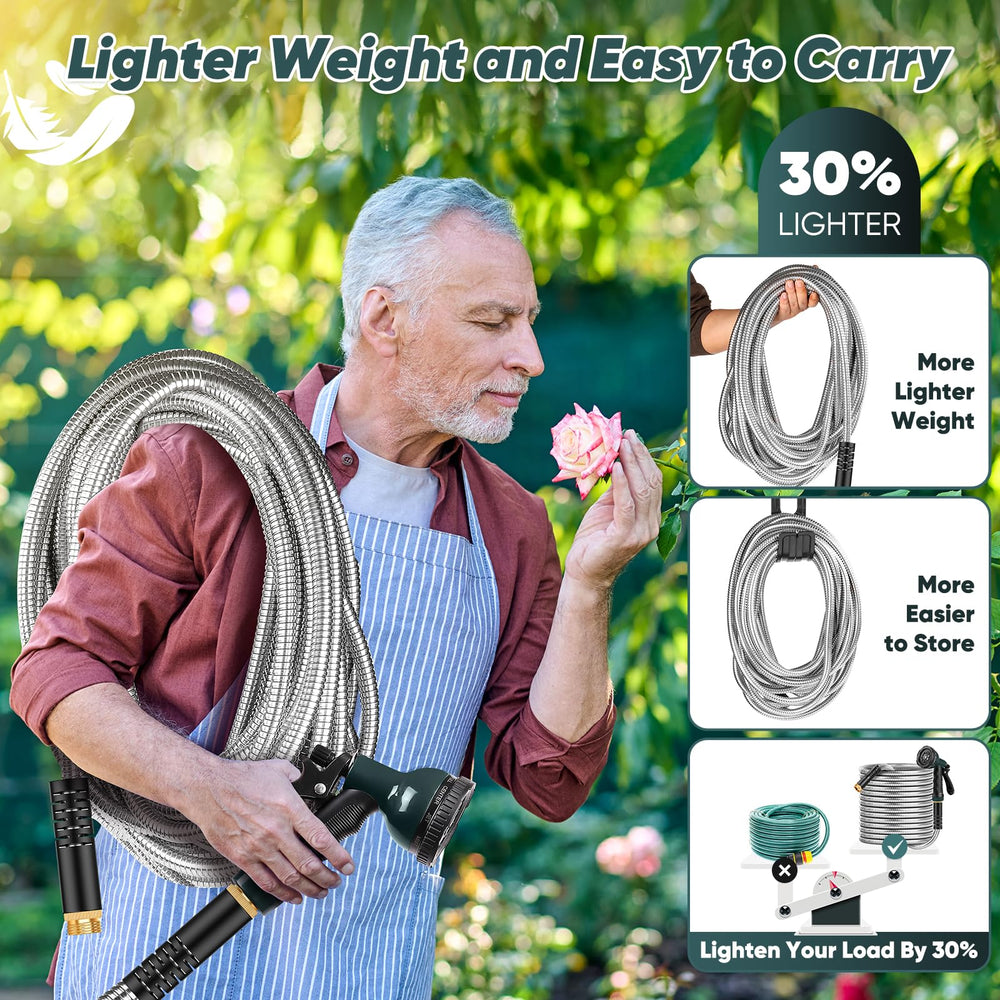 Amayrose garden hose with ergonomic 10-function spray nozzle