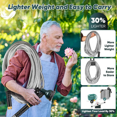 Amayrose garden hose with ergonomic 10-function spray nozzle