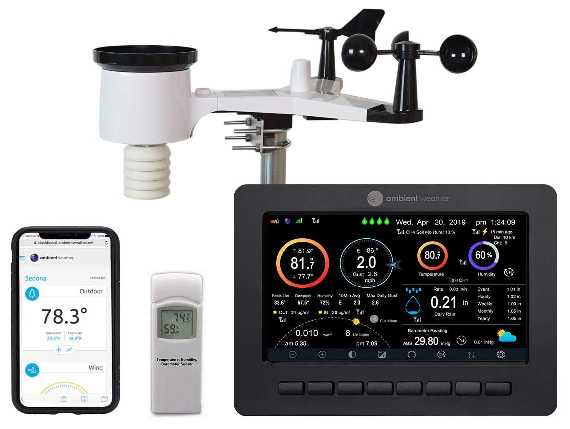 Ambient Weather WS-2000 Smart Weather Station front view with TFT colour display