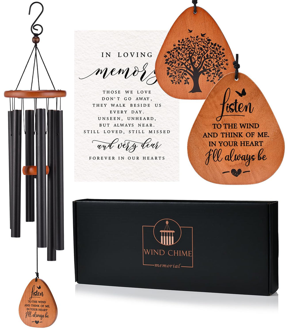 AMBOBE Memorial Wind Chimes black model front view with Tree of Life symbol