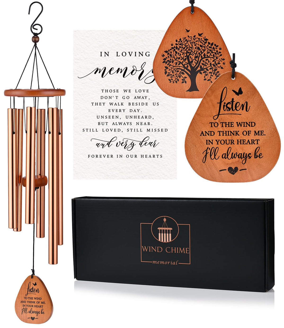 AMBOBE Memorial Wind Chimes front view with Tree of Life design