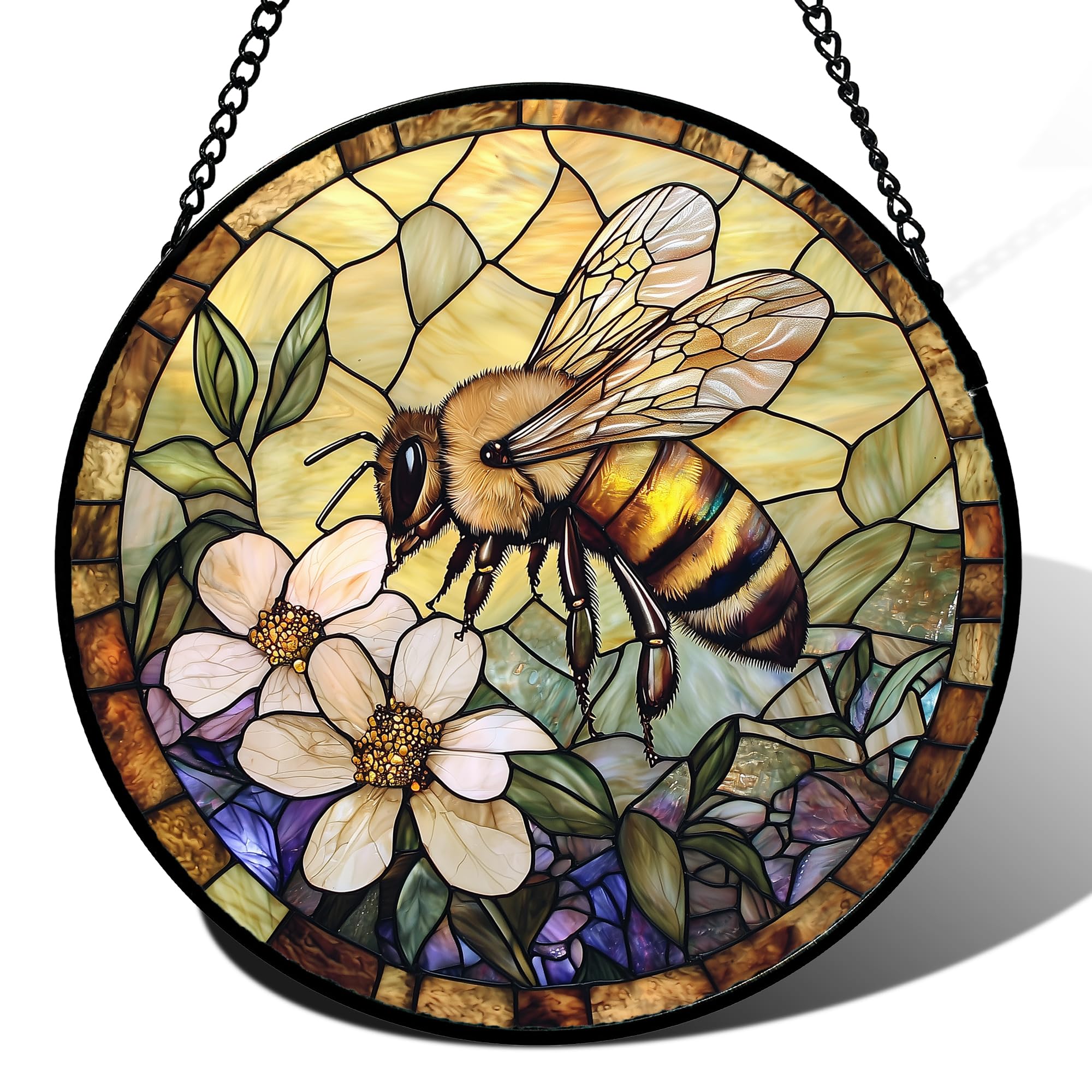 AMDERVEN 15-inch stained glass suncatcher front view with vibrant colours