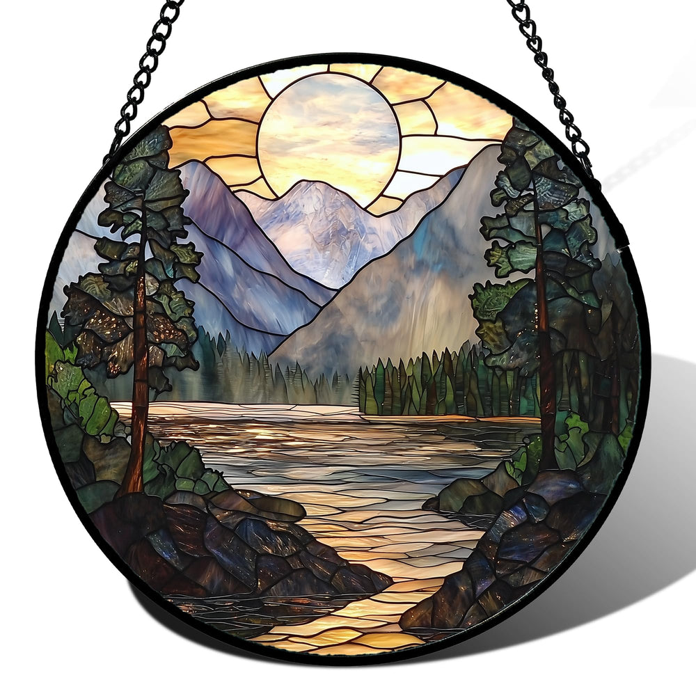 AMDERVEN 7.8-inch stained glass window hanging suncatcher in yellow green