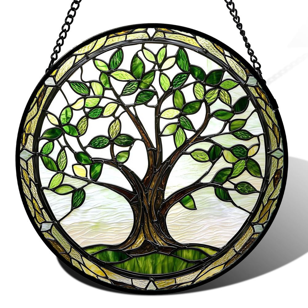 AMDERVEN Green Tree of Life Stained Glass Suncatcher front view