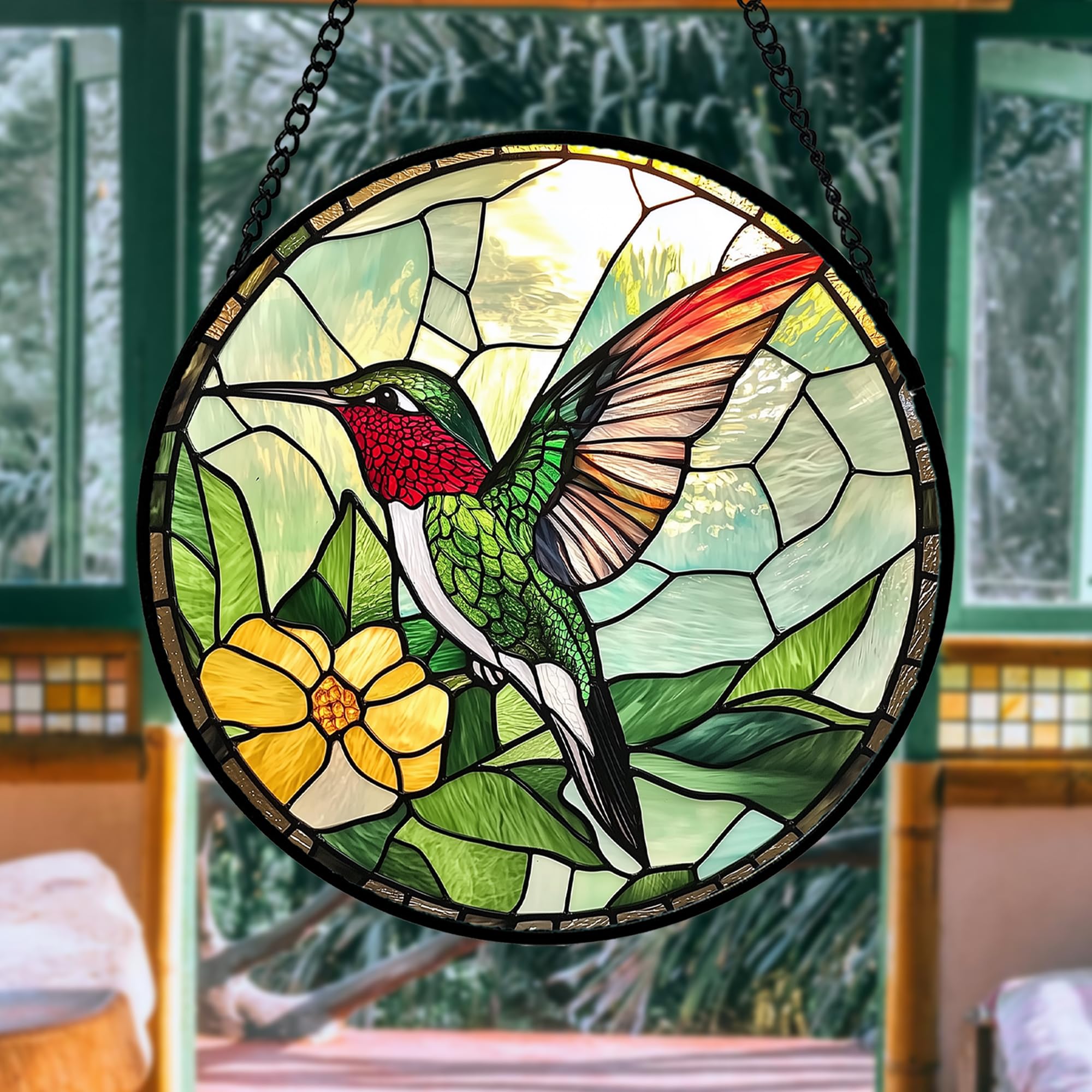 AMDERVEN Hummingbird Suncatcher with green glass detail