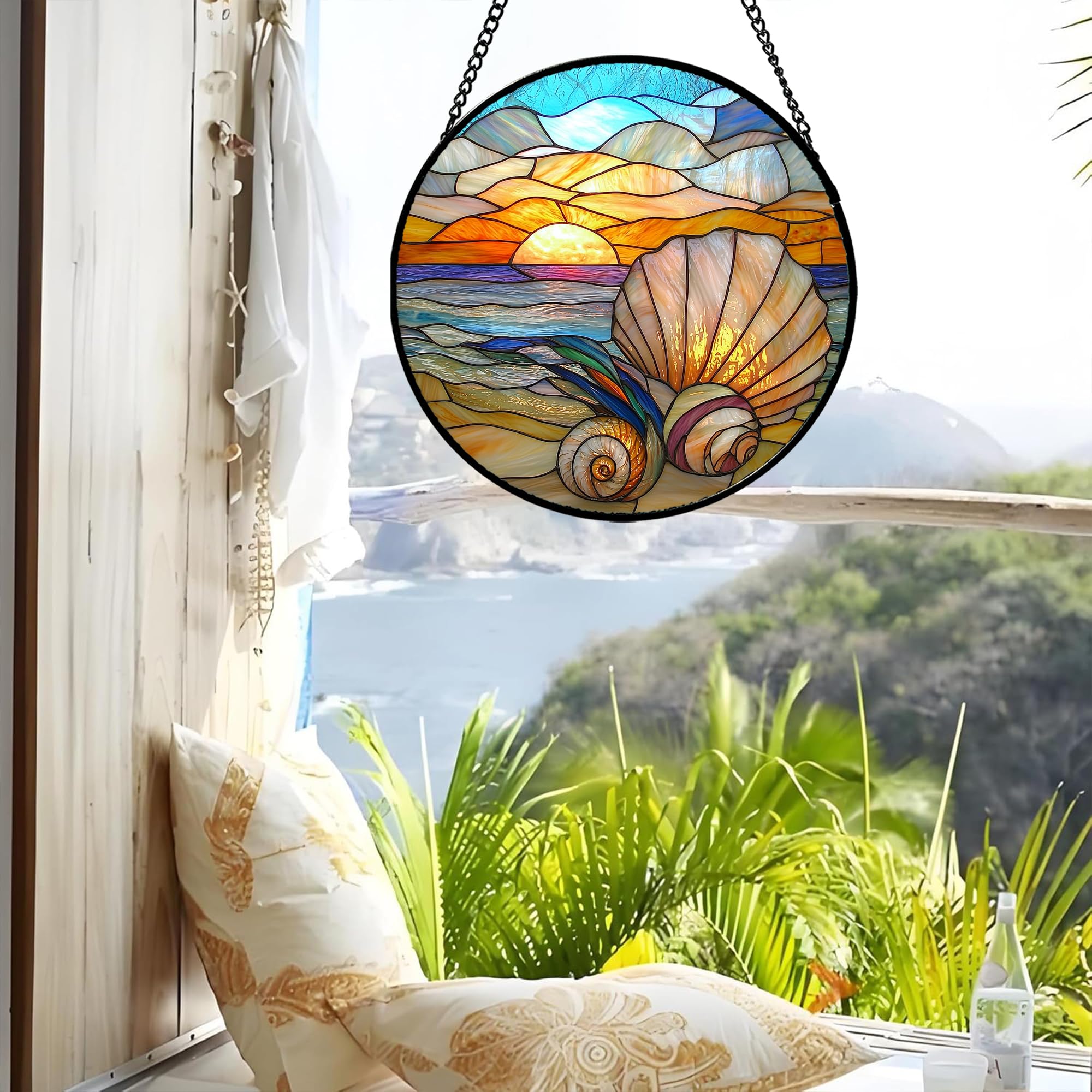 AMDERVEN Ocean Stained Glass Suncatcher displaying vibrant colours