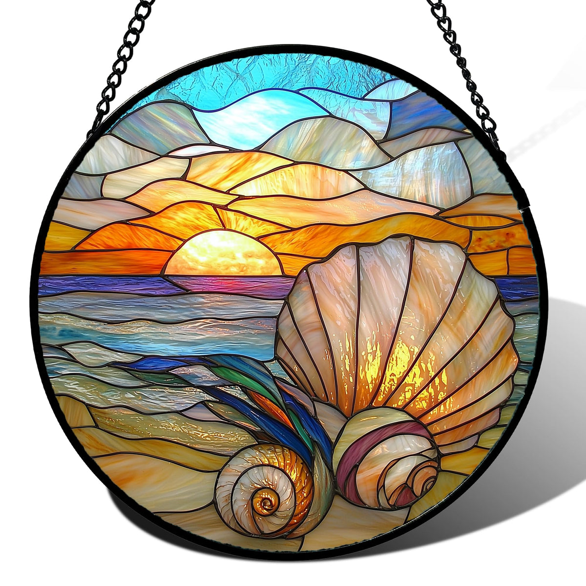 AMDERVEN Ocean Stained Glass Suncatcher front view with vibrant colours
