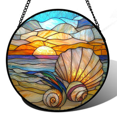 AMDERVEN Ocean Stained Glass Suncatcher front view with vibrant colours