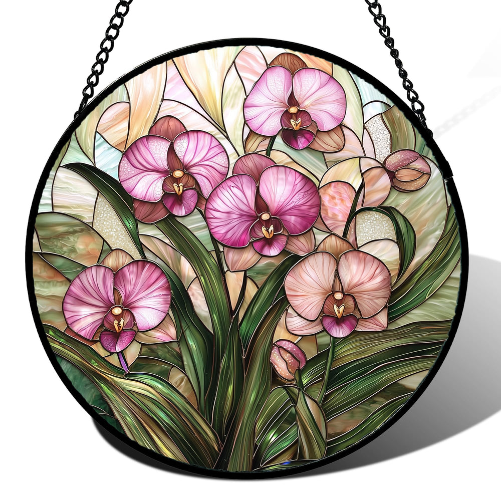 AMDERVEN Phalaenopsis Orchid Stained Glass Suncatcher front view