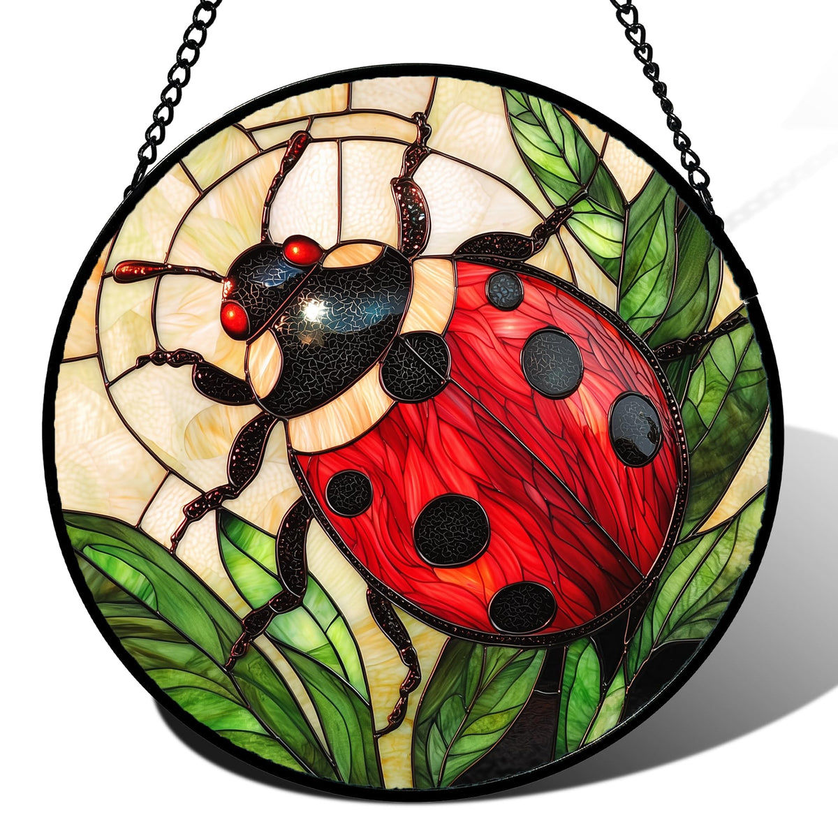 AMDERVEN Red Ladybug Stained Glass Suncatcher front view