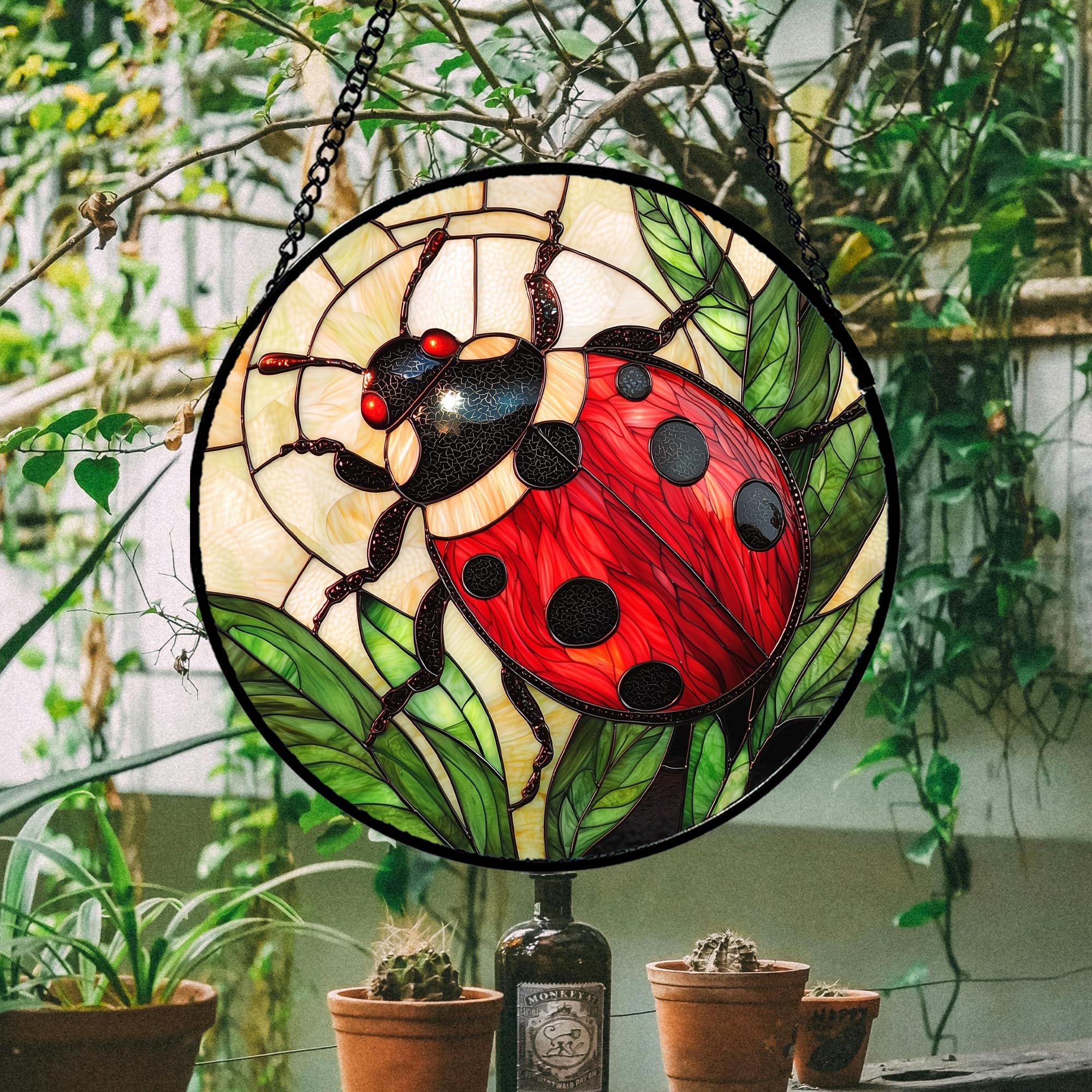 AMDERVEN Red Ladybug Suncatcher showcasing vibrant colours