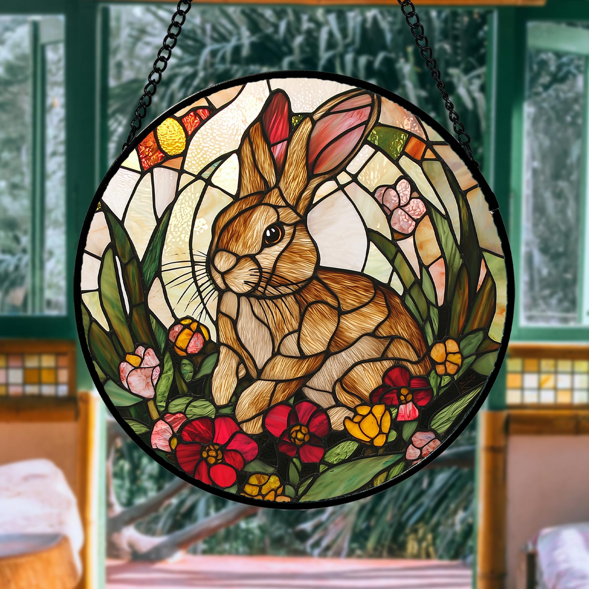 AMDERVEN Stained Glass Rabbit Suncatcher back view