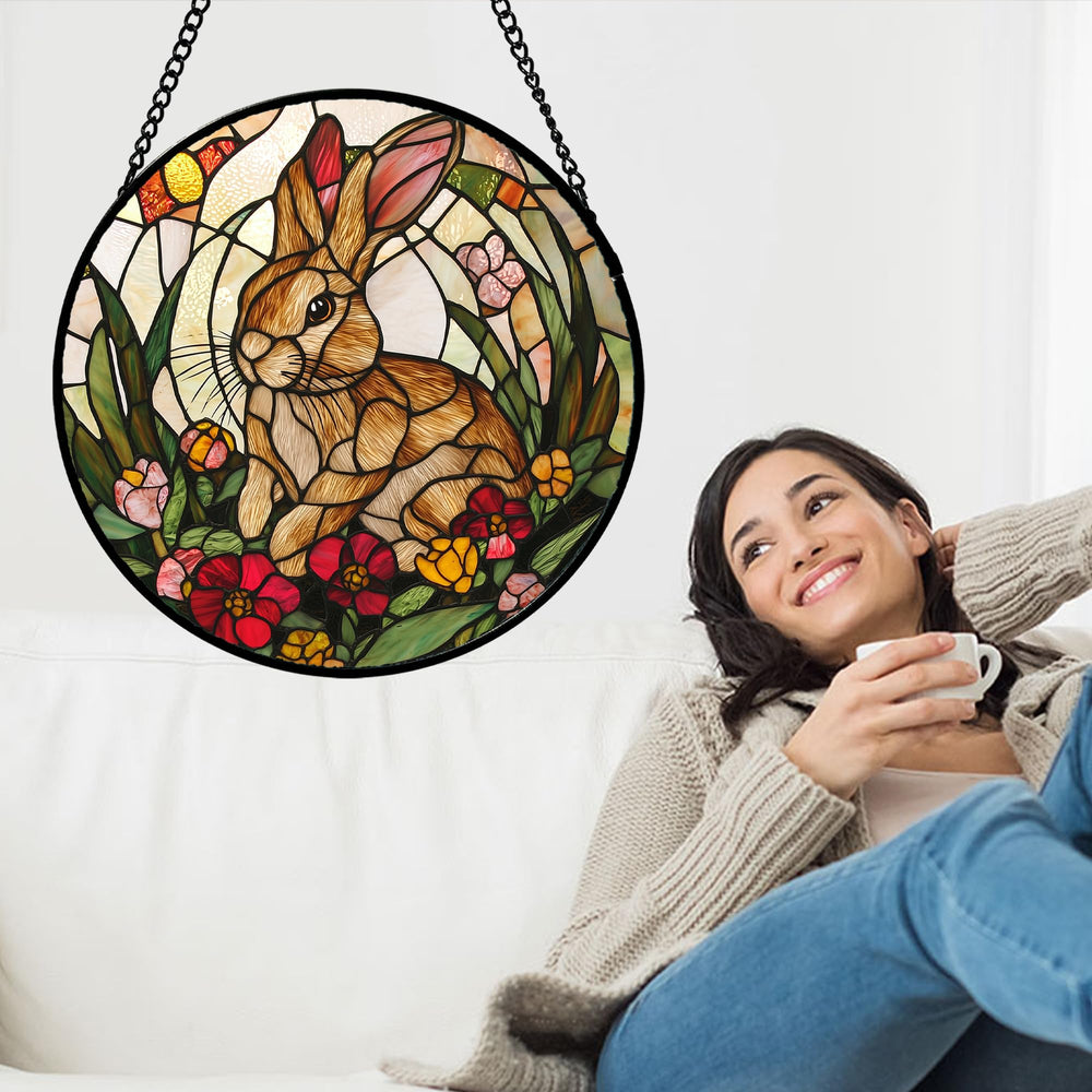 AMDERVEN Stained Glass Rabbit Suncatcher with vibrant colours