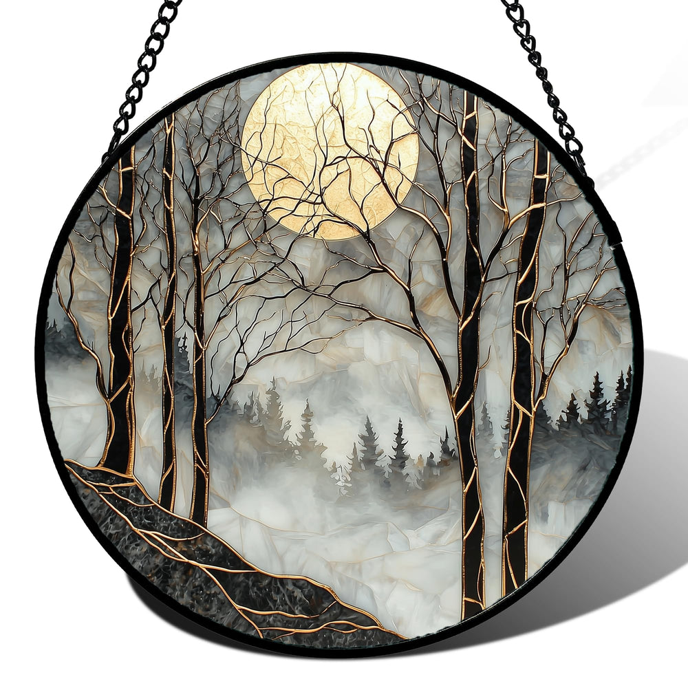 AMDERVEN stained glass suncatcher front view in black gold
