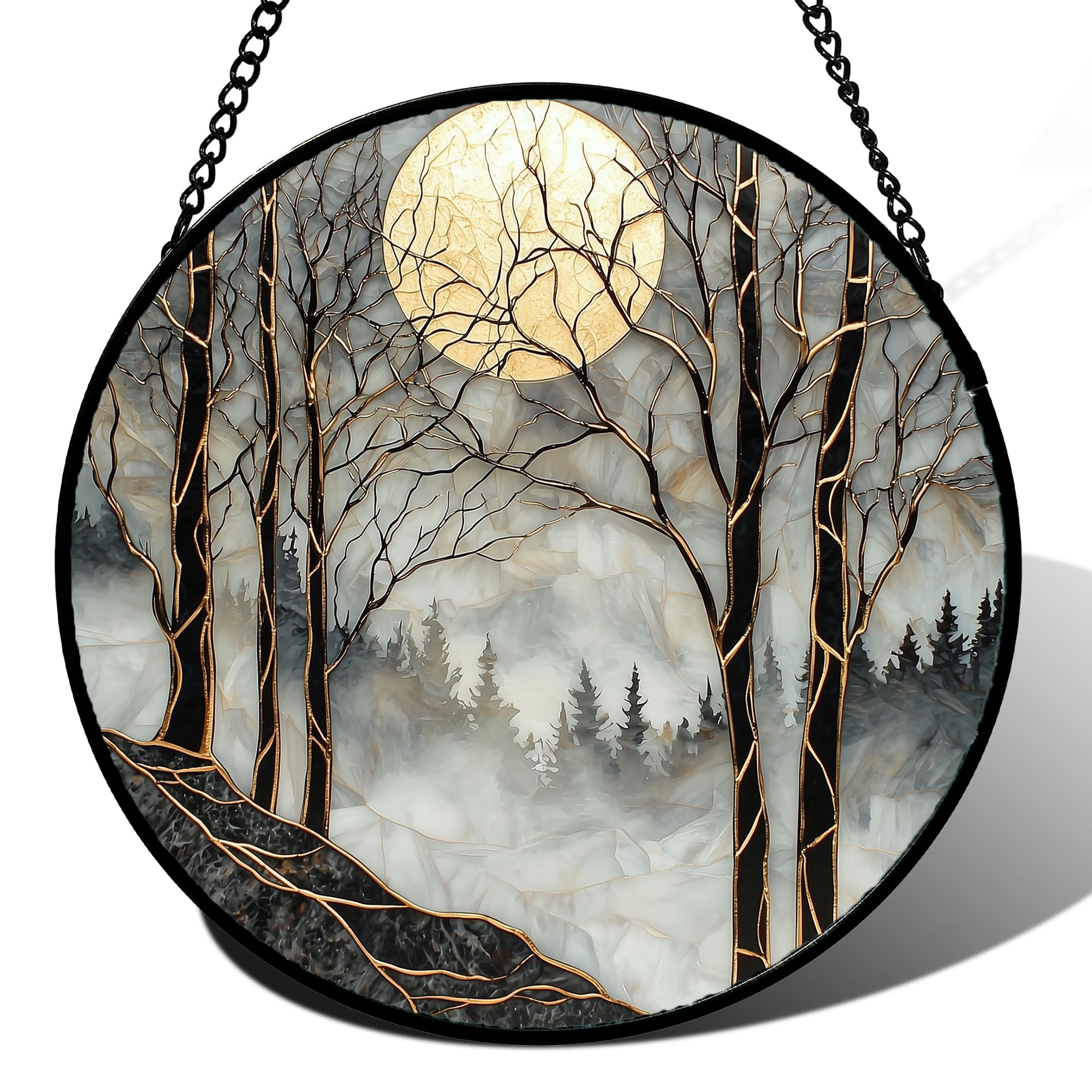 AMDERVEN Stained Glass Suncatcher front view in Black Gold