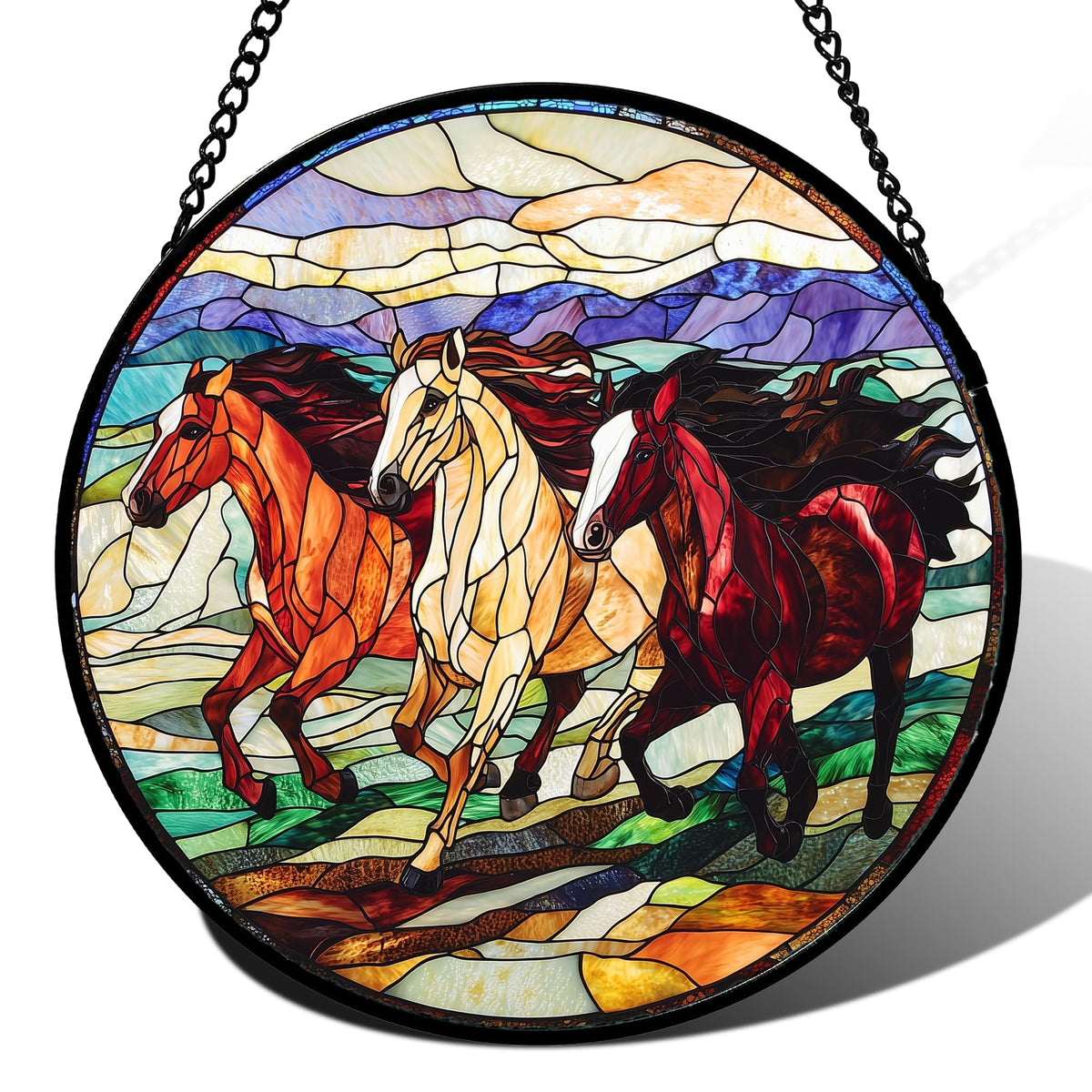 AMDERVEN stained glass suncatcher front view, red orange colour
