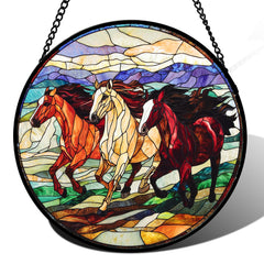 AMDERVEN stained glass suncatcher front view, red orange colour