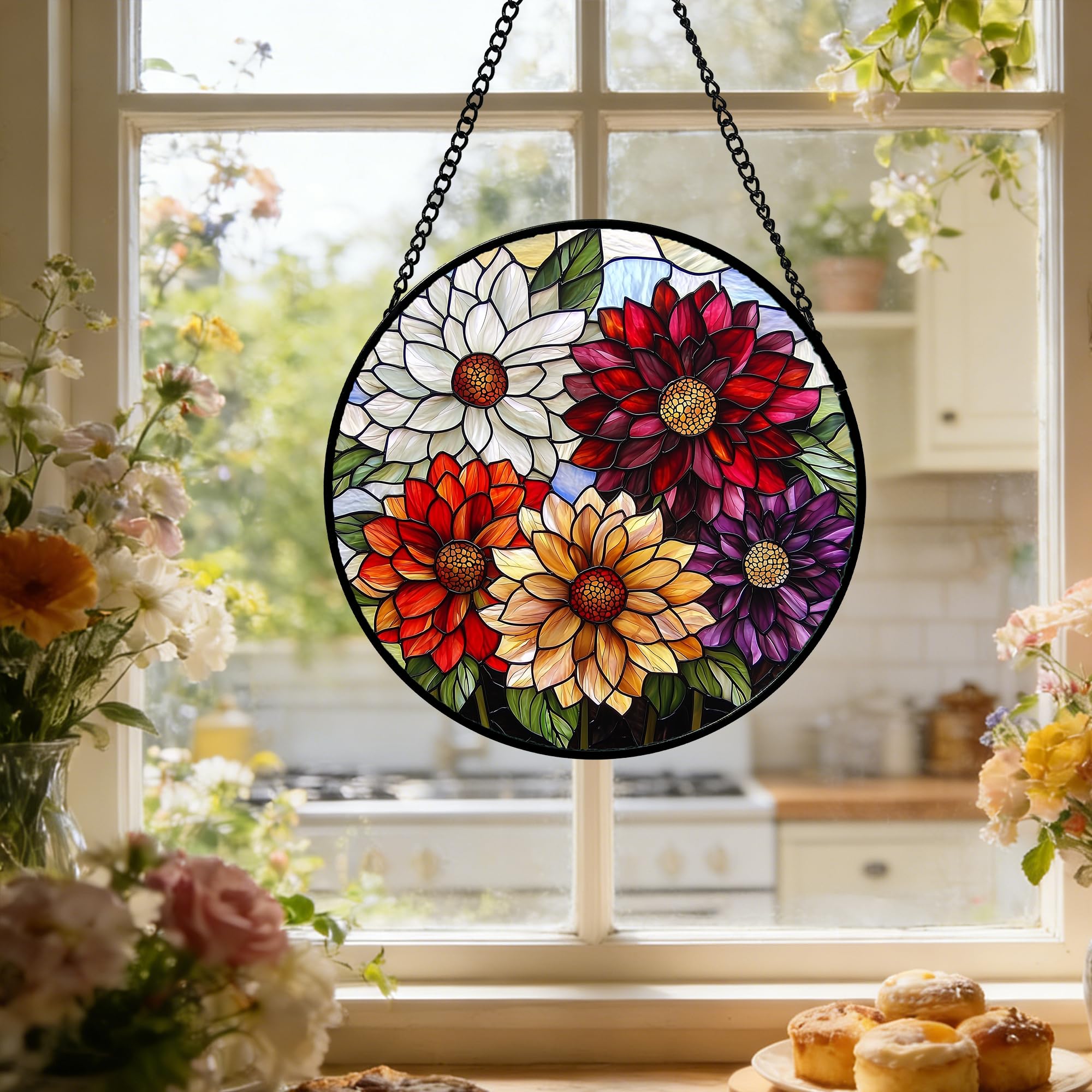 AMDERVEN stained glass suncatcher installation with cord and hook