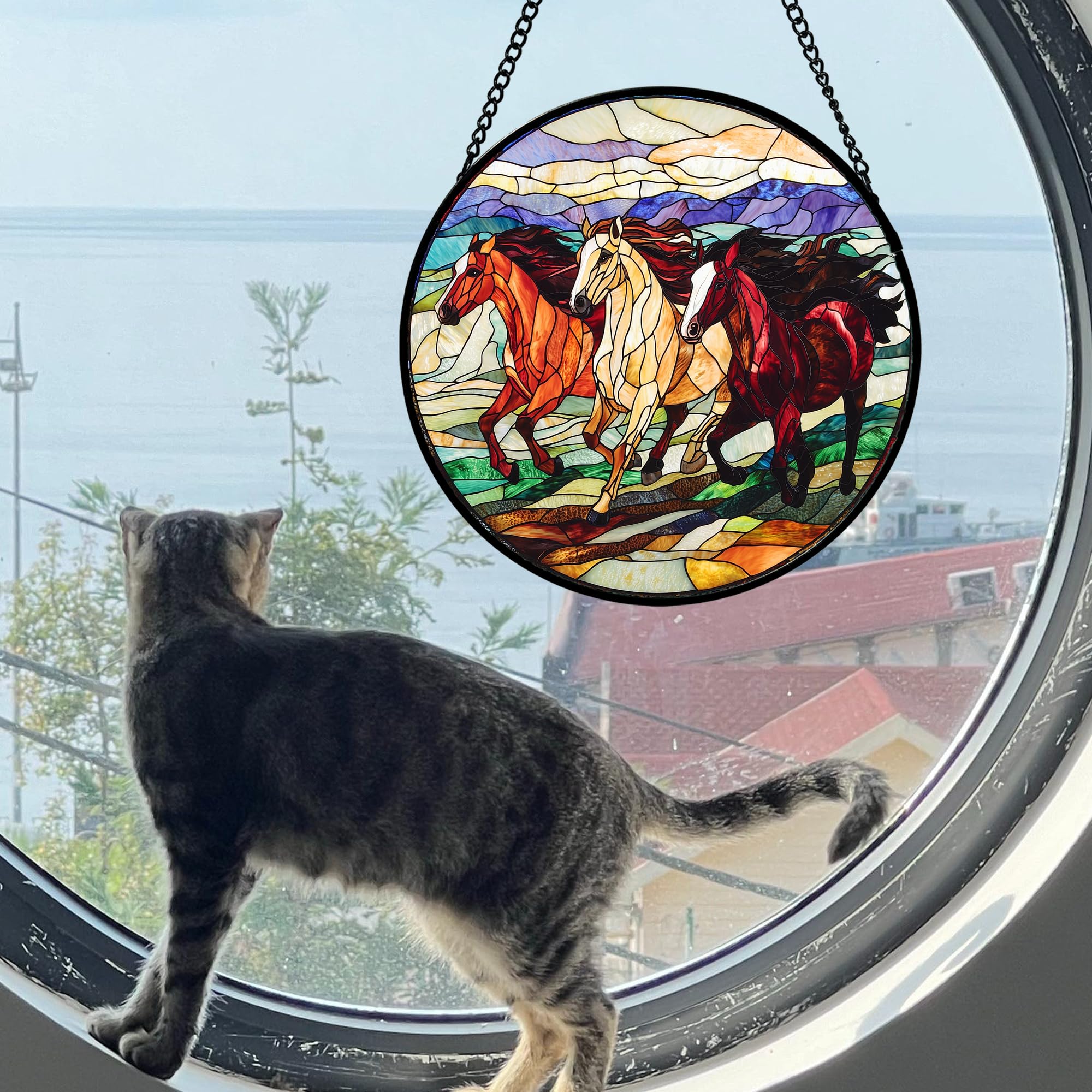 AMDERVEN stained glass suncatcher showcasing vibrant colours