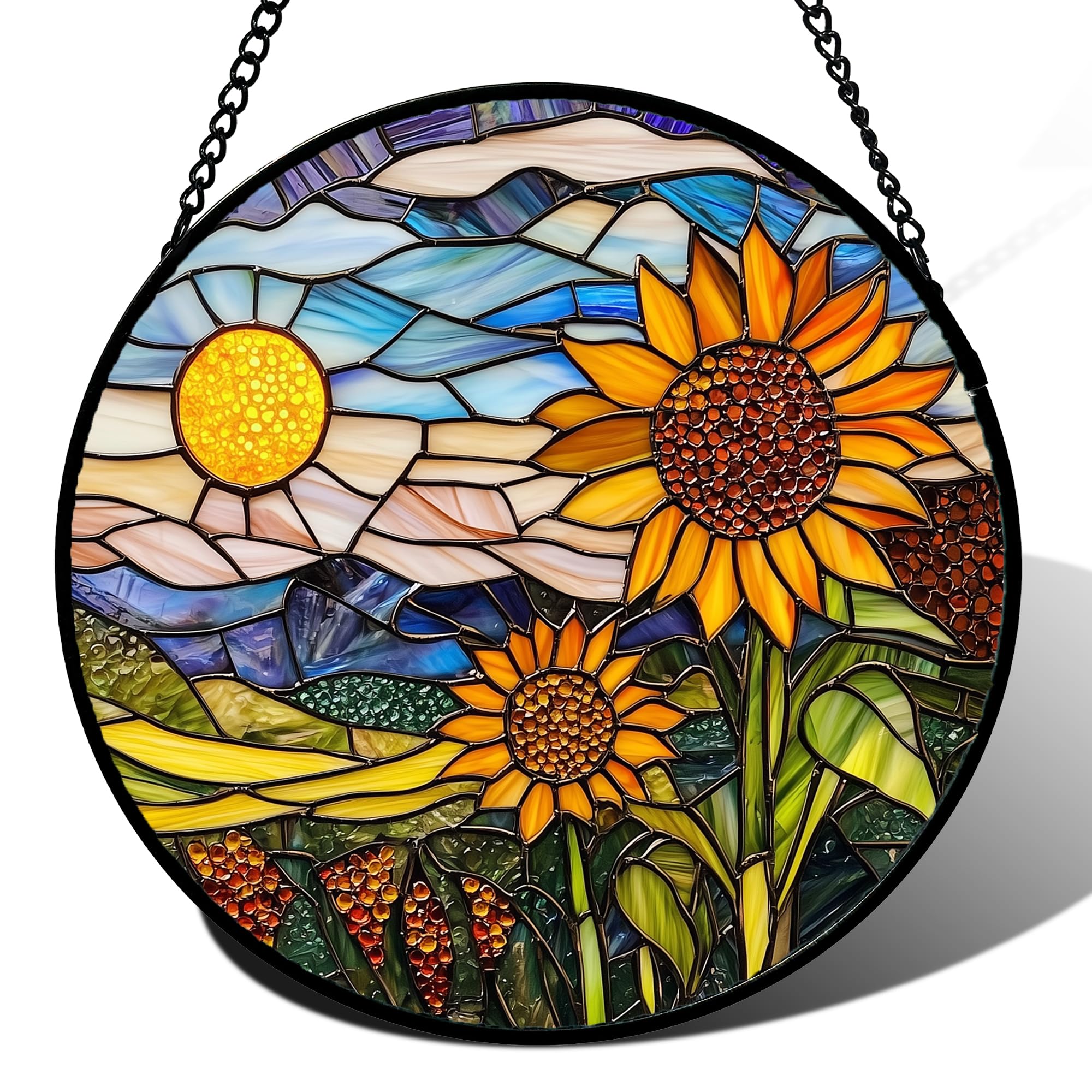 AMDERVEN stained glass sunflower suncatcher front view