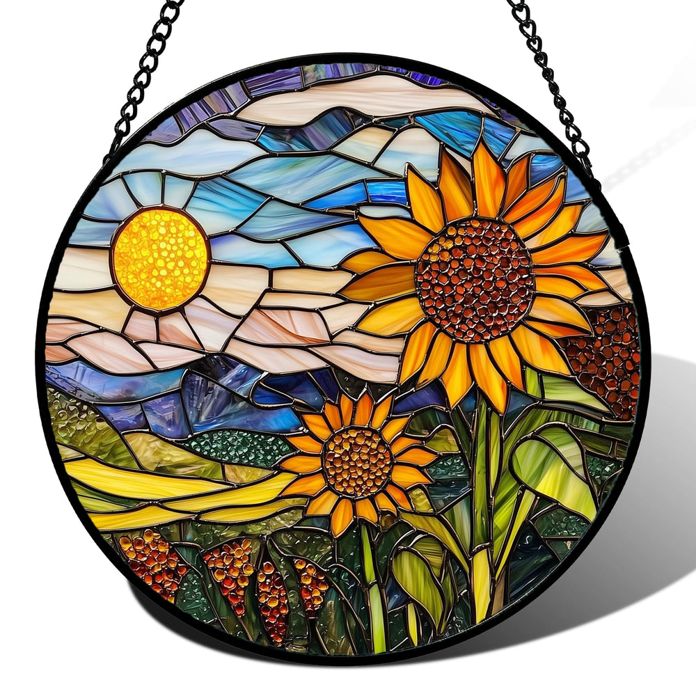 AMDERVEN stained glass sunflower suncatcher front view
