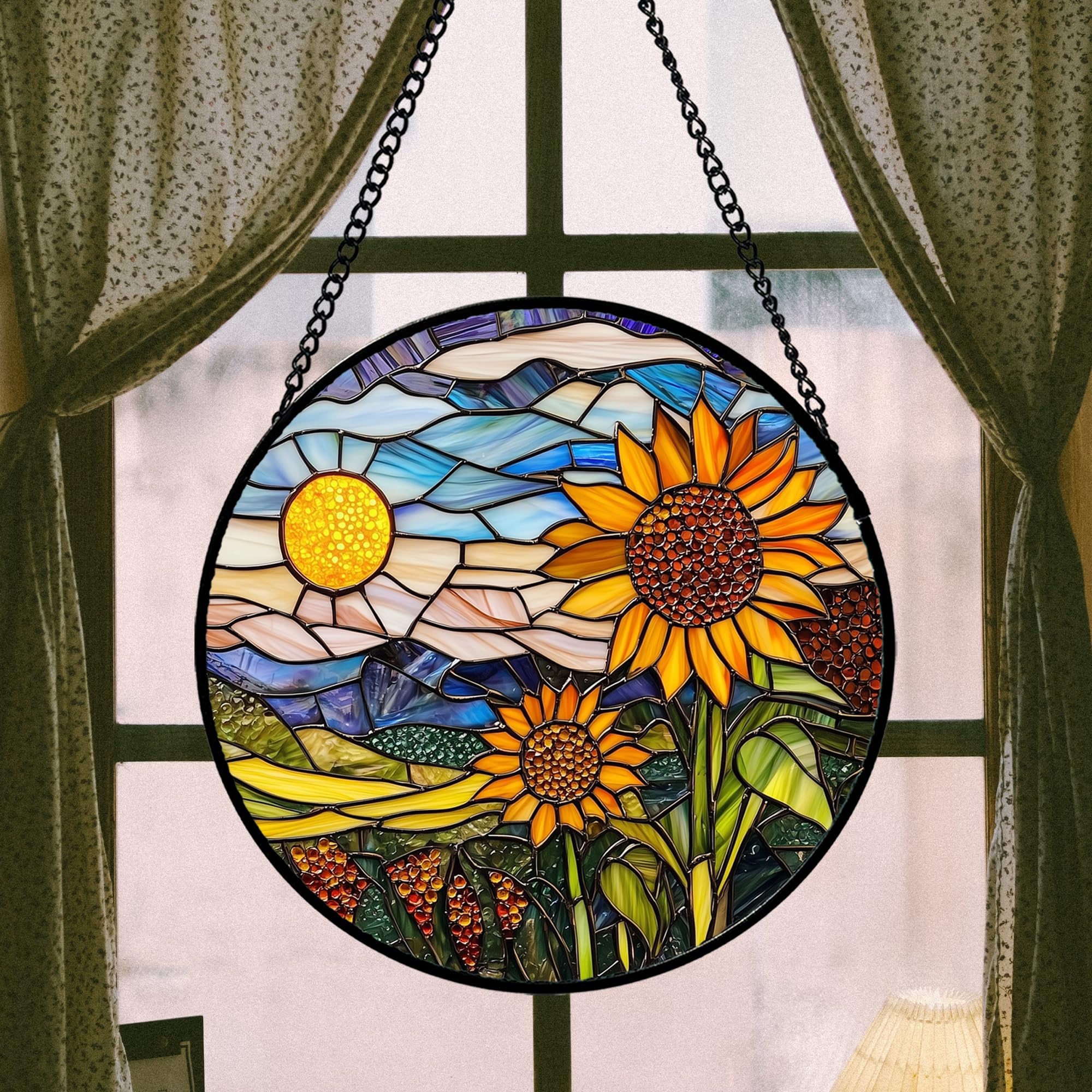 AMDERVEN suncatcher showing vibrant orange sunflower colours